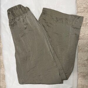 H&M Olive Green Satin-Feel Wide Leg Pants